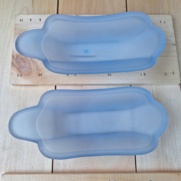 Blue Glass Banana Split Dishes Vintage Frosted Glass Dessert Set of 2 Dad Gifts - Picture 3 of 15